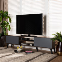 Baxton Studio TV8010-WalnutGrey-TV Baxton Studio Clapton Modern and Contemporary Multi-Tone Grey and Walnut Brown Finished Wood TV Stand